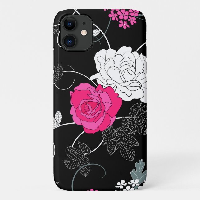 Funda De Case-Mate Para iPhone Rosas Rosadas, Rosas Blancas, Patrón De Flores (Reverso)