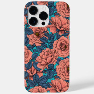 Funda Para iPhone 14 Pro Max De Case-Mate Rosas rosas rosas con hojas azules en azul