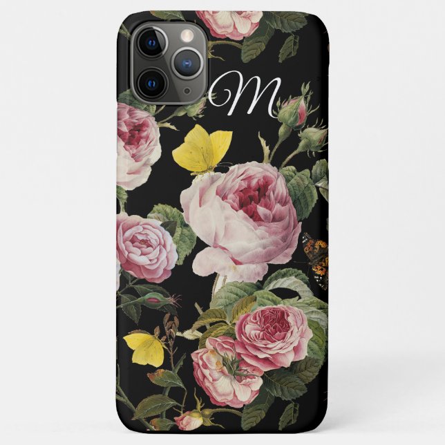 Funda De Case-Mate Para iPhone ROSAS ROSAS ROSAS ROSAS, MARIPOSAS Monograma Flora (Reverso)