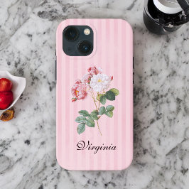 Funda Para iPhone 13 Mini Rosas rosas rosas y blancas vintage en franjas ros