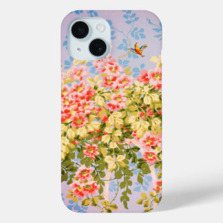 Funda Para iPhone 15 Rosas SALVAJES, HOJAS VERDES, AVES VOLADORAS EN CI