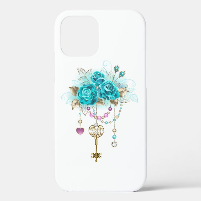 Funda De Case-Mate Para iPhone Rosas turquesas con llaves (Reverso )