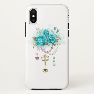 Funda Para iPhone XS Rosas turquesas con llaves