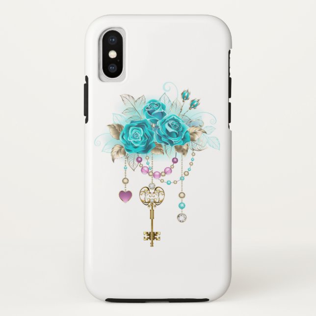Funda De Case-Mate Para iPhone Rosas turquesas con llaves (Reverso)