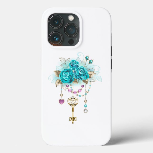 Funda De Case-Mate Para iPhone Rosas turquesas con llaves (Reverso )