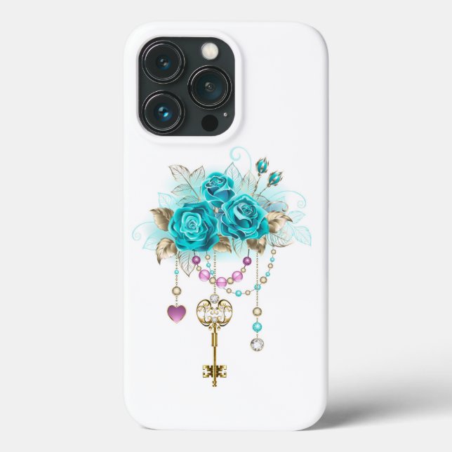 Funda De Case-Mate Para iPhone Rosas turquesas con llaves (Reverso )