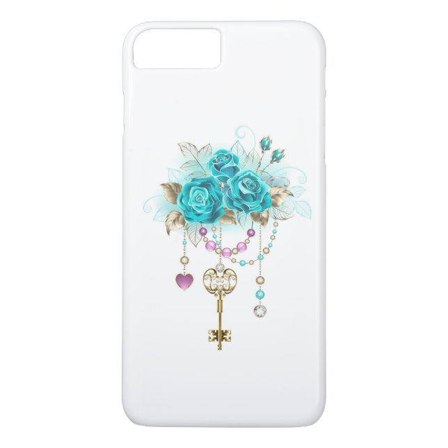 Funda De Case-Mate Para iPhone Rosas turquesas con llaves (Reverso)