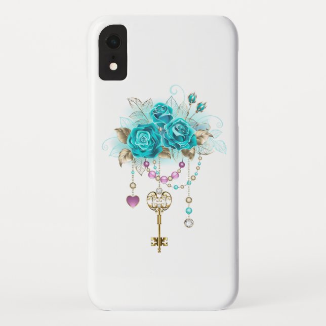 Funda De Case-Mate Para iPhone Rosas turquesas con llaves (Reverso)