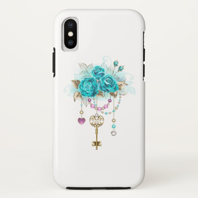 Funda De Case-Mate Para iPhone Rosas turquesas con llaves (Reverso)