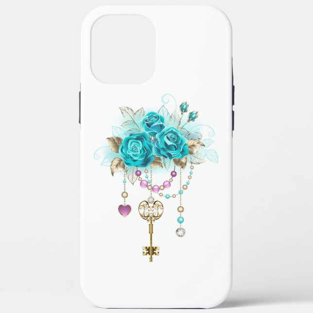 Funda De Case-Mate Para iPhone Rosas turquesas con llaves (Reverso )