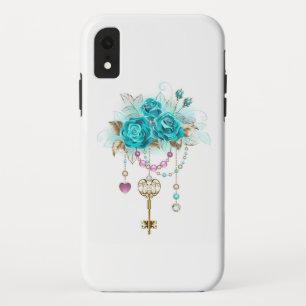 Funda Para iPhone XR Rosas turquesas con llaves