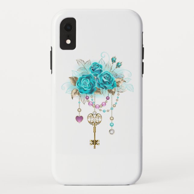 Funda De Case-Mate Para iPhone Rosas turquesas con llaves (Reverso)