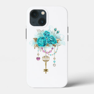 Funda Para iPhone 13 Mini Rosas turquesas con llaves