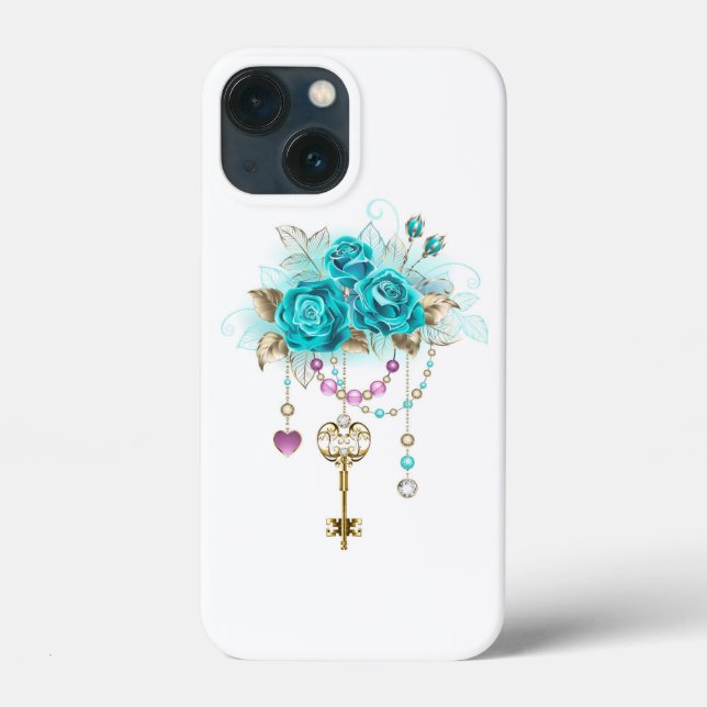 Funda De Case-Mate Para iPhone Rosas turquesas con llaves (Reverso )