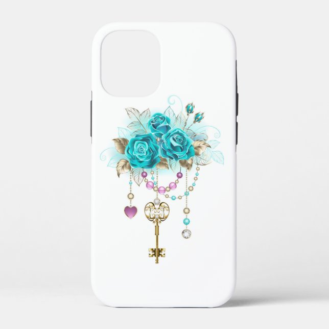 Funda De Case-Mate Para iPhone Rosas turquesas con llaves (Reverso )