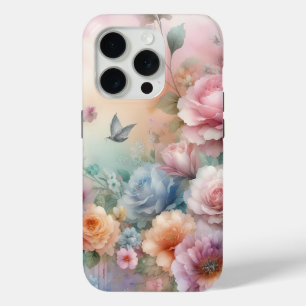 Funda Para iPhone 15 Pro Rosas Vintage color pastel con mariposa