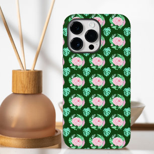 Funda Para iPhone 14 Pro Max De Case-Mate Rosas Vintage Verdes, Patrón de Monstera y Plumas