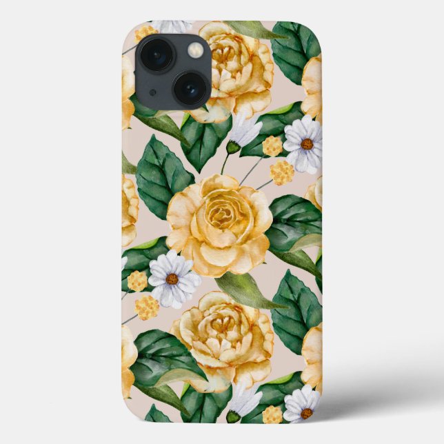 Funda De Case-Mate Para iPhone Rosas y mareas amarillas en acuarela (Reverso)