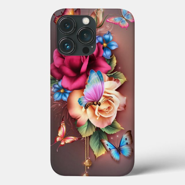 Funda De Case-Mate Para iPhone Rosas y mariposas (Reverso )