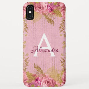 Funda Para iPhone XS Max Rosas y monograma rosados florales del Relieve