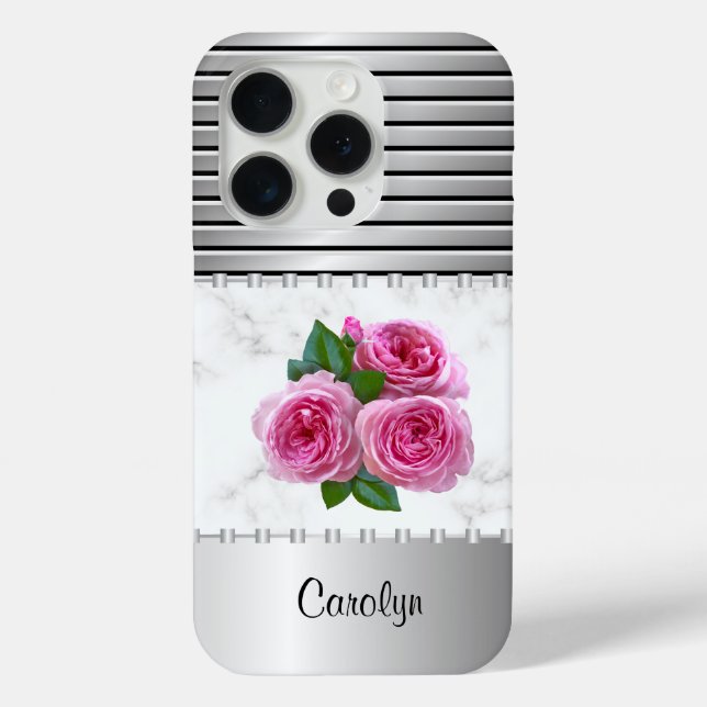 Funda De Case-Mate Para iPhone Roses metálicos, de mármol y rosados personalizado (Reverso )