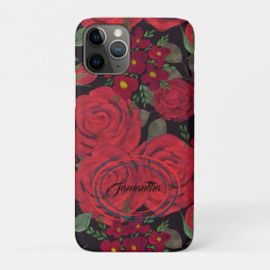 Funda Para iPhone 11 Pro Roses rojas color agua en negro