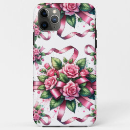 Funda Para iPhone 11 Pro Max Roses rosados y estuche de teléfono de cintas
