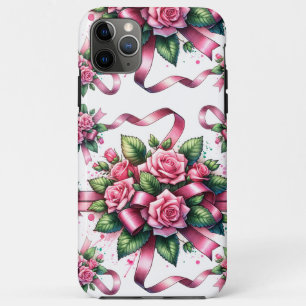 Funda Para iPhone 11 Pro Max Roses rosados y estuche de teléfono de cintas