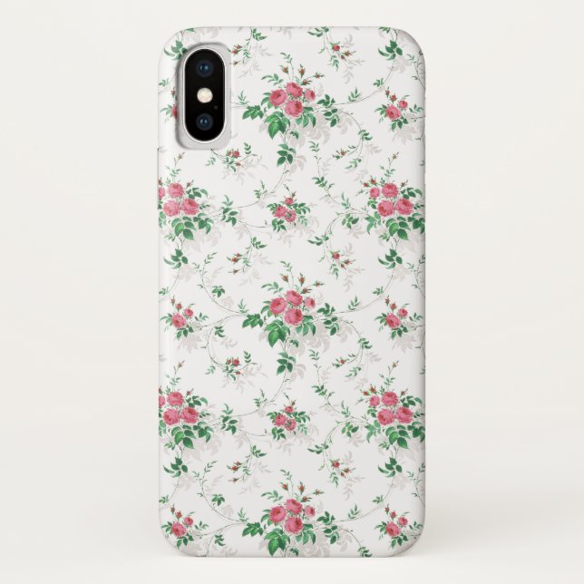 Funda De Case-Mate Para iPhone Roses rosados y redondos, fondo blanco (Reverso)