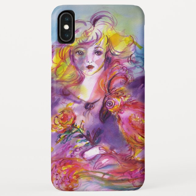 Funda De Case-Mate Para iPhone ROSINA/Joven Chica con Rosa y loro (Reverso)