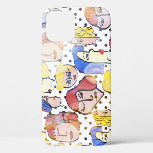 Funda Para iPhone 12 Rostros de mujeres abstractas, puntos de polka acu
