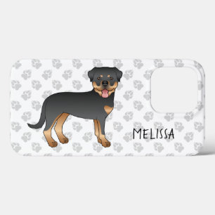 Funda Para iPhone 13 Pro Rottweiler negro y marrón Perro de dibujos animado
