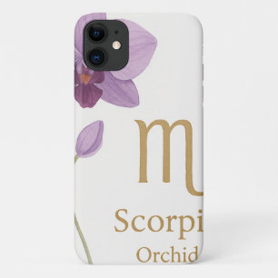 Funda Para iPhone 11 Rótulo Escorpio Zodiac con flores de orquídea iPho
