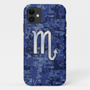 Funda Para iPhone 11 Rótulo Escorpio Zodiac en camo azul marino