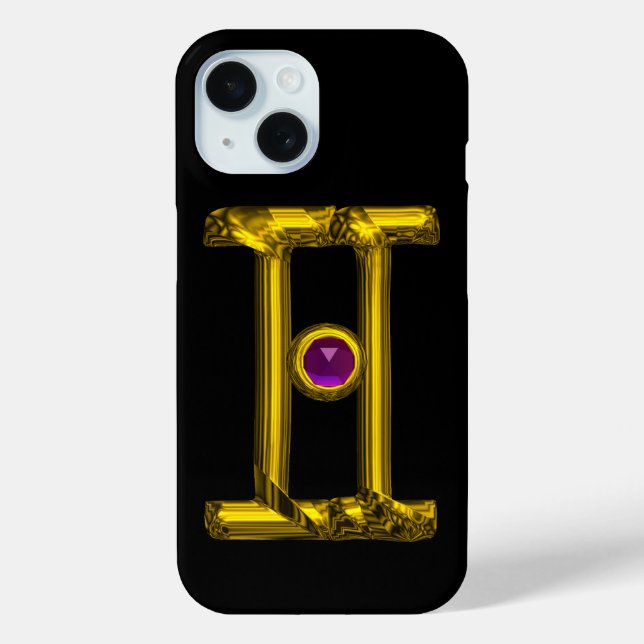 Funda De Case-Mate Para iPhone RÓTULO GOLD ZODIAC GEMINI Purple Alexandrite (Reverso )
