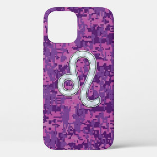 Funda Para iPhone 12 Rótulo Leo Zodiac en el Camo Digital de la Fuchsia