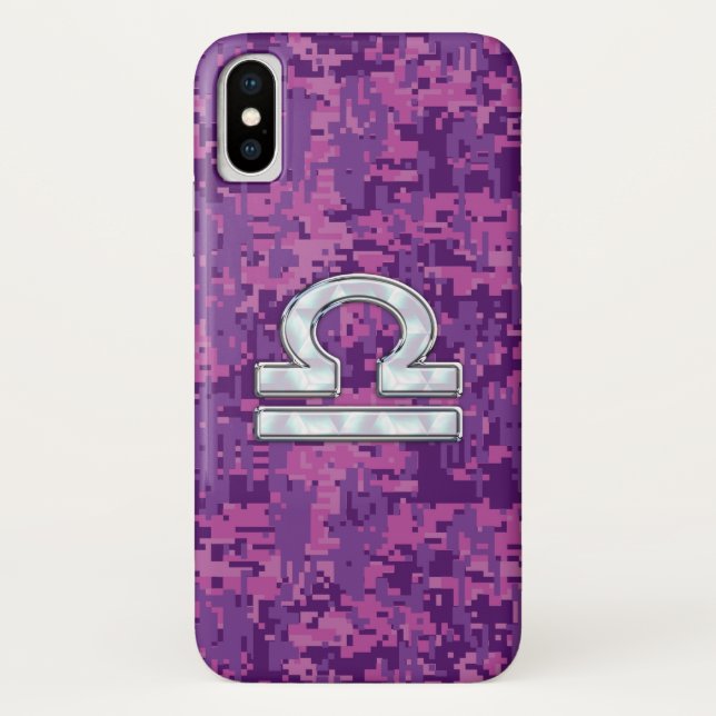 Funda De Case-Mate Para iPhone Rótulo Libra Zodiac en camo digital rosado (Reverso)