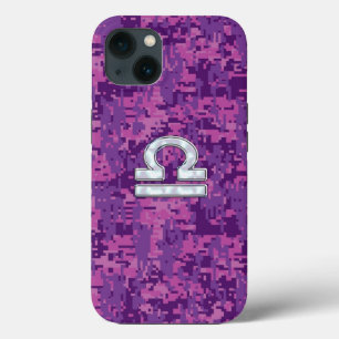 Funda Para iPhone 13 Rótulo Libra Zodiac en Fuchsia Camo