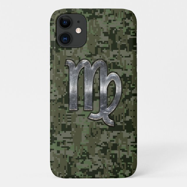 Funda De Case-Mate Para iPhone Rótulo Virgo Zodiac en camo digital oliva (Reverso)