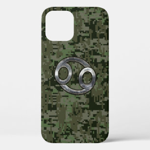 Funda Para iPhone 12 Rótulo Zodiac contra el cáncer en camuflaje digita