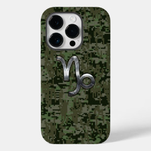 Funda Para iPhone 14 Pro De Case-Mate Rótulo Zodiac de Capricornio sobre camo verde oliv