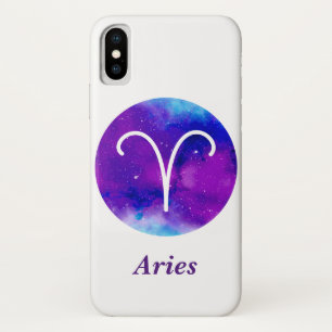 Funda Para iPhone X Rótulo Zodiac de moda Aries Purple Space Nebulosa