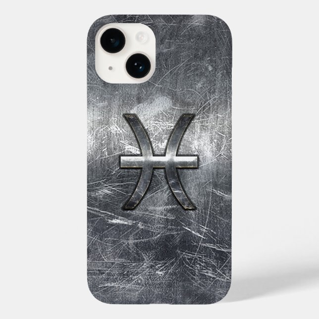 Funda De Case-Mate Para iPhone Rótulo Zodiac Pisces en estilo Acero Grunge Platea (Reverso )
