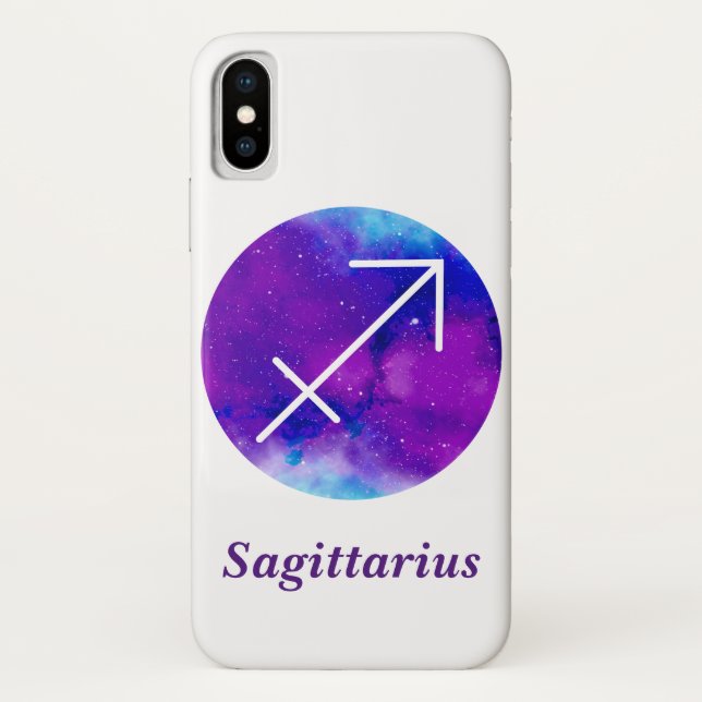 Funda De Case-Mate Para iPhone Rótulo zodiaco de moda Sagittarius Purple Nebula (Reverso)
