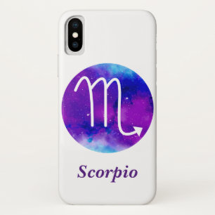 Funda Para iPhone X Rótulo zodiaco de moda Scorpio Nebulosa morada