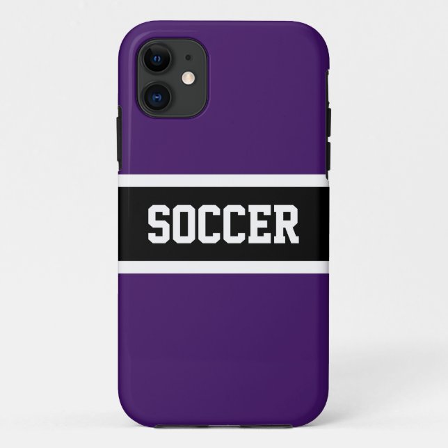 Funda De Case-Mate Para iPhone Royal Purple Black Athletic Stripes SOCCER Textos (Reverso)