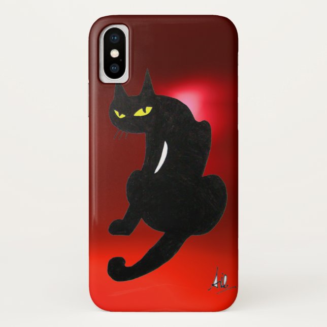 Funda De Case-Mate Para iPhone Rubí del rojo del CAT NEGRO (Reverso)