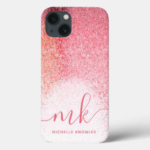 Funda Para iPhone 13 Rubor Brillo Rosa Oro Rosado Guión Monogramado