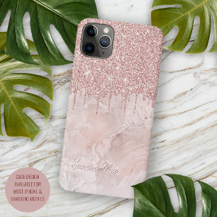 Funda Para iPhone 11 Pro Max Rubor con Patrón de Brillo Ombre de Mármol Rosa Do