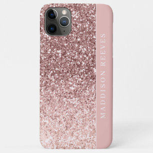 Funda Para iPhone 11 Pro Max Rubor de brillo dorado rosa monograma femenino